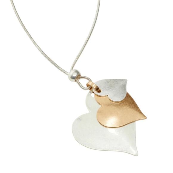 Oversized Silver Tone Heart Pendant Necklace layered Snake Chain Modern Retro - Picture 2 of 9